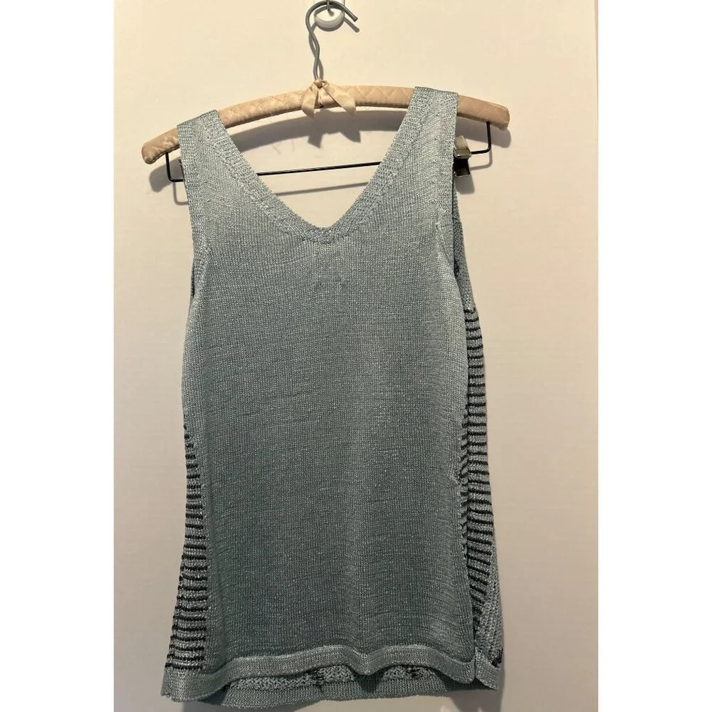 NIC+ZOE Sleeveless Sweater Tank Top PS Petite Small Green Knit Metallic Striped - Picture 2 of 9